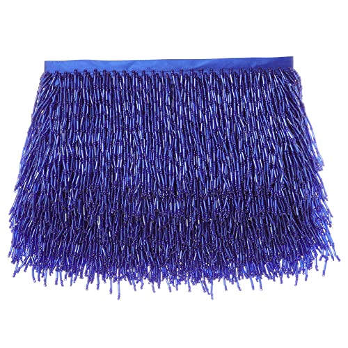 AWAYTR 1 Yard Beaded Fringe Trim - 3.5in Wide Glass Beaded Fringe for Dress Clothing and DIY Crafts (Royal Blue)