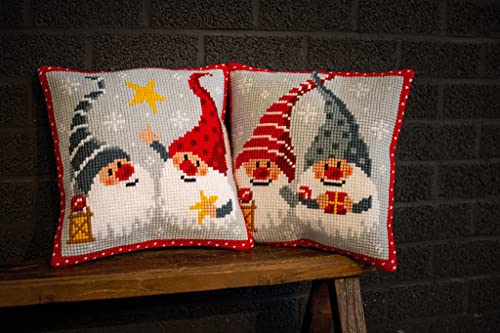 Vervaco Cross Stitch Christmas Embroidery Kits Pillow Front for Self-Embroidery with Embroidery Pattern on 100% Cotton, 15,75 x 15,75 Inches - 40 x 40 cm, Christmas Gnome Star