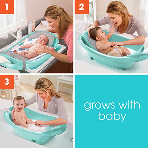 Summer Splish 'n Splash Newborn to Toddler Tub (Aqua) - 3-Stage Tub for Newborns, Infants, and Toddlers - Includes Fabric Newborn Sling, Cushioned Support, Parent Assist Tray, and a Drain Plug