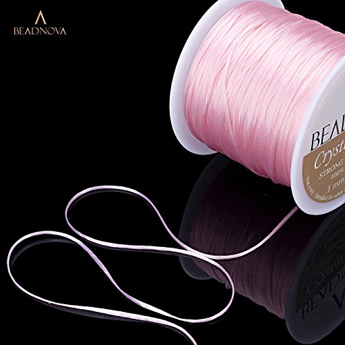 BEADNOVA 1mm Elastic Stretch Crystal String Cord for Jewelry Making Bracelet Beading Thread 60m/roll (Light Pink)