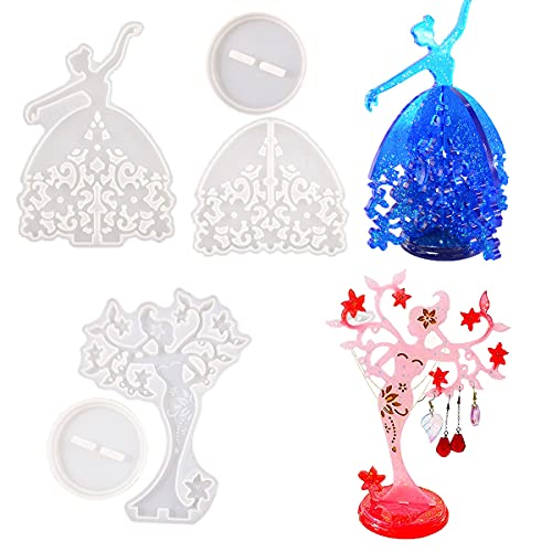 ZMCHE 2 Set Jewelry Display Stand Resin Molds Silicone Molds for Resin Casting, Beauty Shape Epoxy Molds for DIY Necklace Earrings Holder