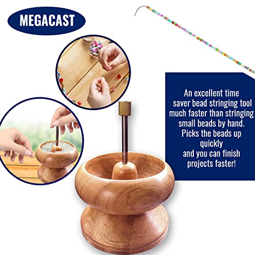 Megacast Wooden Bead Spinner, Bead Loader Spinner with Needle Jewelry Making Bead Holder for Craft Stringing Beads