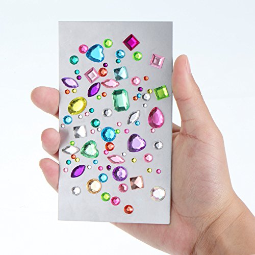 Outus 405 Pcs Gem Stickers Jewels Stickers Rhinestone for Crafts Sticker Self Adhesive Craft Jewels Bling Craft Jewels Crystal Gem Stickers, Multicolor, Assorted Size, 5 Sheets