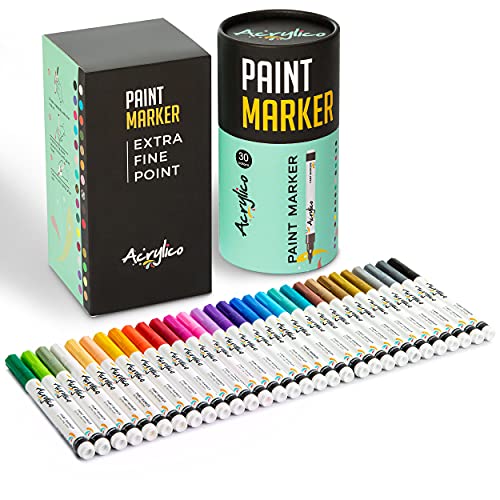 Acrylic Paint Pens for Rock Painting Set of 30 - Extra Fine Tip Point Pen with 6 Pastel Paint Markers -Glass, Wood, & Fabric Art Supplies, Adults & Kids Arts Craft Kit for Scrapbooking & Drawing