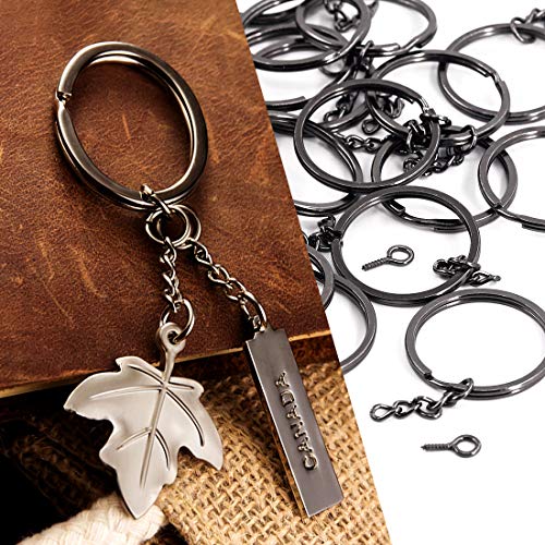 Swpeet 300Pcs 7/5 Inch 35mm Black Flat Key Chain Rings Kit, Including 100Pcs Split Keychain Rings with Chain and 100Pcs Jump Ring with 100Pcs Screw Eye Pins Bulk for Jewelry Findings Making