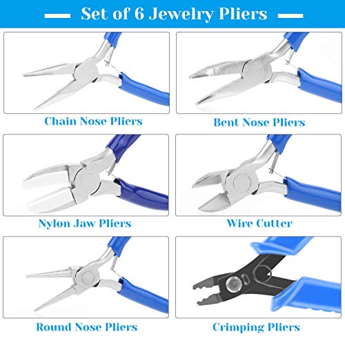 Jewelry Pliers, Shynek 6pcs Jewelry Making Pliers Tools with Needle Nose Pliers/Chain Nose Pliers, Round Nose Pliers, Nylon Jaw Pliers, Wire Cutter, Bent Nose Pliers and Crimping Pliers