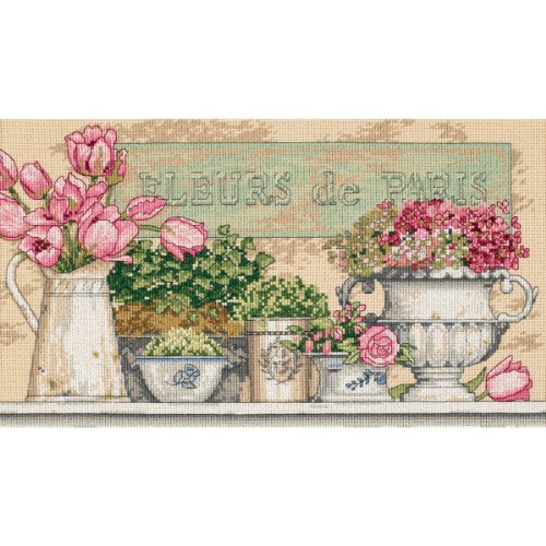 DIMENSIONS 35204 'Flowers of Paris' Counted Cross Stitch Kit, 14 Count Beige Aida, 14" x 8"