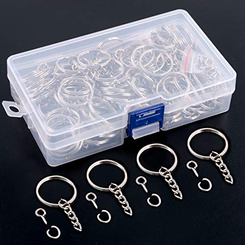 Swpeet 450Pcs 1" 25mm Sliver Key Chain Rings Kit, Including 150Pcs Keychain Rings with Chain and 150Pcs Jump Ring with 150Pcs Screw Eye Pins Bulk for Jewelry Findings Making (Sliver)