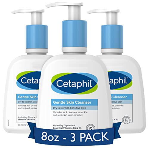 Face Wash by CETAPHIL, Hydrating Gentle Skin Cleanser for Dry to Normal Sensitive Skin, NEW 8 oz 3 Pack, Fragrance Free, Soap Free and Non-Foaming