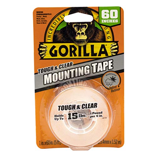 Gorilla Tough & Clear, Double Sided Mounting Tape, Weatherproof, 1" x 60", Clear, (Pack of 1)