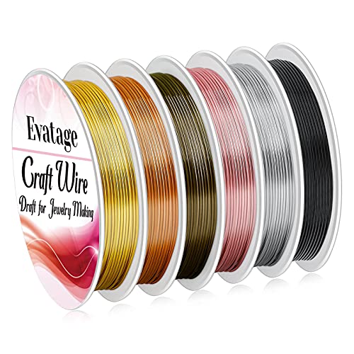 20 Gauge Jewelry Wire for Jewelry Making, Evatage 6 Rolls Craft Wire Tarnish Resistant Copper Beading Wire for Jewelry Making Supplies and Crafts
