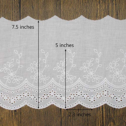 Trimscraft 3 Yards Cotton Eyelet and Floral Lace Trim Scallop Patterned Embroidered Fabric 7.5 Inch Wide
