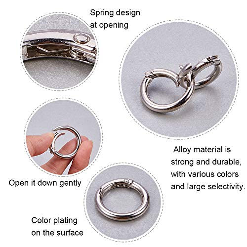 PH PandaHall 16 Pcs Spring O Ring Round Carabiner Snap Clip Hook Trigger Spring Keyring Buckle 4 Styles for Collars Bags Purses Keychain, Platinum