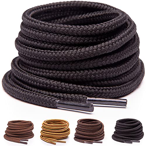 Miscly Round Boot Laces [1 Pair] Heavy Duty and Durable Shoelaces for Boots, Work Boots & Hiking Shoes (36″, Black)