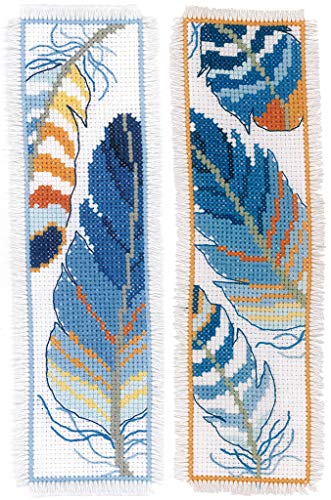 Vervaco Cross Stitch Bookmark Kit Blue Feathers (Set of 2) 2.4" x 8"