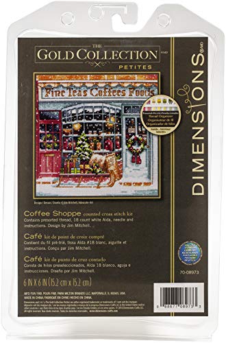 Dimensions Gold Collection Small Counted Cross Stitch Kit, 'Coffee Shoppe', 18 Count White Aida Cloth, 6'' x 6''