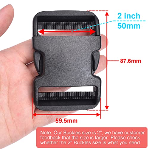CooBigo 5 Pack 2 Inch Quick Side Release Plastic Buckle Clips Snaps Military Dual Adjustable No Sewing Heavy Duty for Backpack Buckles Replacement Nylon Webbing Luggage Straps Belt Fanny Pack