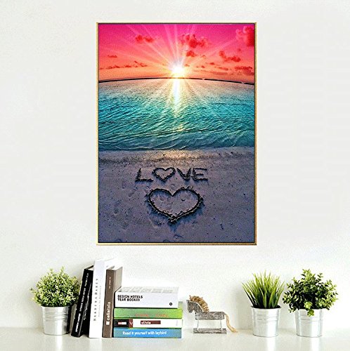 DIY 5D Diamond Painting Beach by Number Kits, Sunset Love Diamond Art Kit Paint for Adults Full Drill Crystal Rhinestone Picture Arts Craft for Home Wall Decor Gift