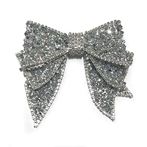 Fodattm 2PCS Huge Handmade Rhinestone Bow Shoes Decoration Charms No Clip No Strap DIY Crafts Findings Accessories Butterfly Shoes Bag Package Accessories (Silver)