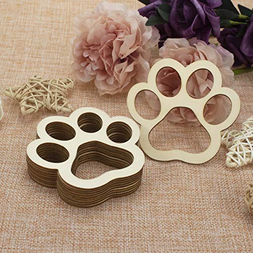 24pcs Paw Shaped Wooden Cutouts Dog Cat Claws Cutouts Unfinished Wood Pet Paw Wood DIY Craft Embellishments Gift Ornaments Decoration, 3.1x3.3 in