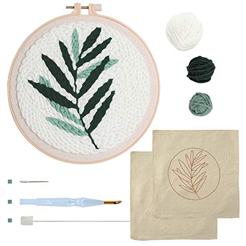 Punch Needle Embroidery Starter Kits Punch Needle Tool Threader Fabric Embroidery Hoop Yarn Rug Punch Needle