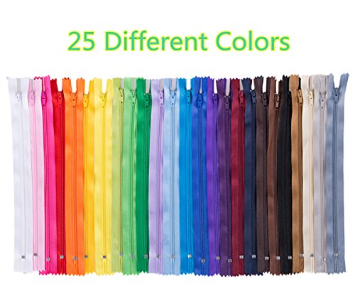 100 Pcs 9 Inch Nylon Coil Zippers Tailor Sewer Bulk for Sewing Crafts 25 Colors
