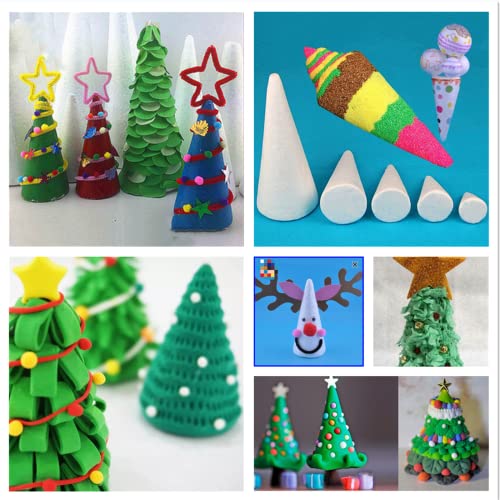 Crafjie 16 Pack Craft Foam Tree Cones for DIY Arts and Crafts (2.76 x 7.2in), White Styrofoam Cones, Polystyrene Foam Cones, for DIY Christmas Gnomes, Christmas Tree, Holiday Decor