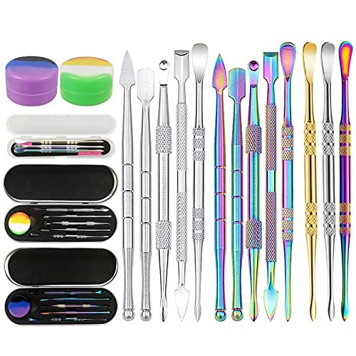 15 Pieces Wax Carving Stainless Steel Concentrate Tool Double-Ended Wax Sculpting Tools with Silicone Container Can for Statuary Clay Pottery