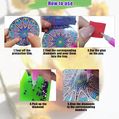 8 Pieces Diamond Art Coasters with Holder, Arts and Crafts for Adults Diamond Painting Kits, DIY Mandala Coasters for Crafts