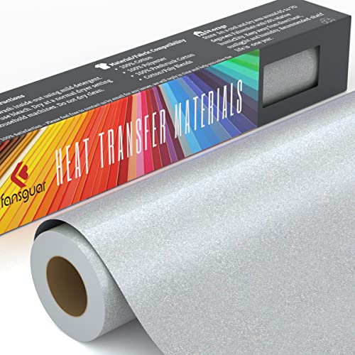FANSGUAR Silver Glitter HTV Roll -12"x6ft Iron on Heat Transfer Vinyl for DIY Shirts Gifts