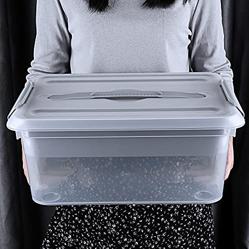 BTSKY Stack & Carry Box, Clear Plastic Storage Container Stackable Home Utility Box with Removable Tray Multi-Purpose Storage Bin for Organizing Stationery, Sewing, Art Craft Supplies(Grey)