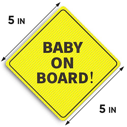 Baby On Board Sticker Sign - Essential for Cars - 2 Pack, 5" by 5" - Bright Yellow and SEE-THROUGH when Reversing - Best Safety Signs - No Need for Suction Cup or Magnet - Durable and Strong Adhesive