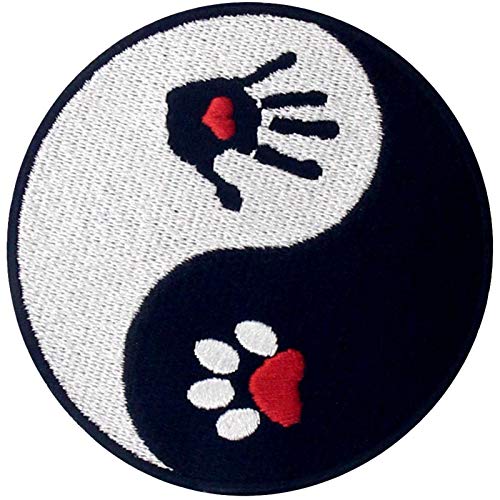 Dog and Human Ying Yang Patch Embroidered Applique Iron On Sew On Emblem