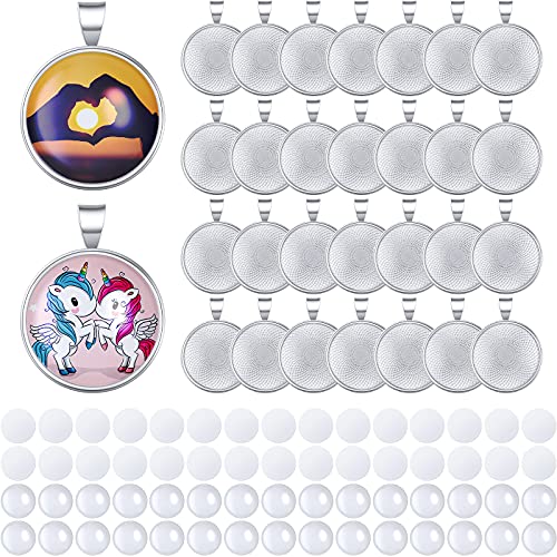 120 Pieces Sublimation Pendant Trays Set Sublimation Pendant Blanks Includes 30 Round Bezel Blank Trays 30 Transparent Glass Cabochons 30 Round Aluminum Sheets 30 Adhesive Sheets for Jewelry Making