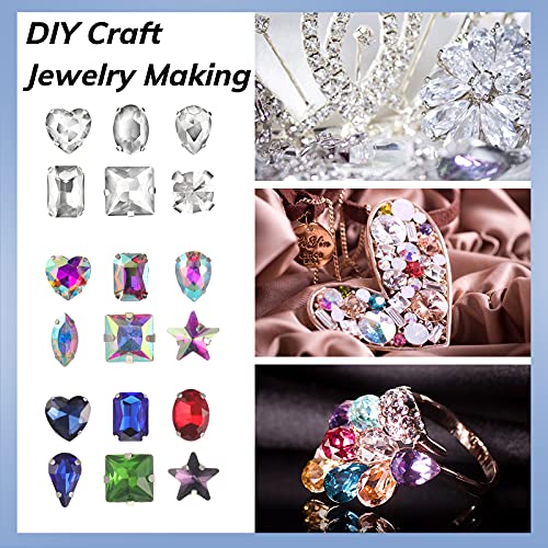 460 Pieces Sew on Rhinestones Glass Sewing Claw Gemstones and Crystals Metal Back Prong Setting Sewing Rhinestones for Clothes DIY Crafts Clothes Shoes Bag (White)