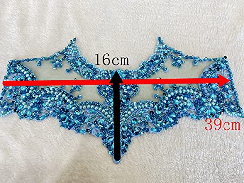 Zbroh Handmade Rhinestones Trin Lace Patches Sew on Beads Sequins Applique for Dress Clothes Neckline (Red)