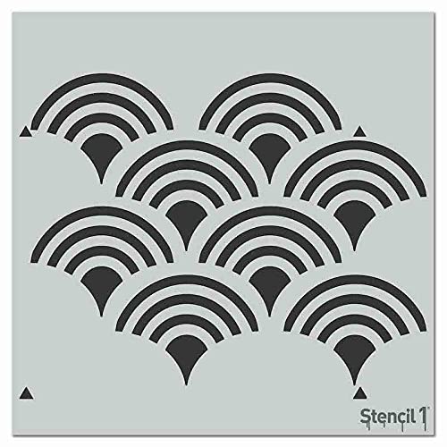 Stencil1 Scallop Repeat Wallpaper Pattern Stencil 11" X 11" - Durable Quality Reusable Stencils for Drawing Painting - Decorating Items and Decor on Walls Fabric & Furniture Art Craft