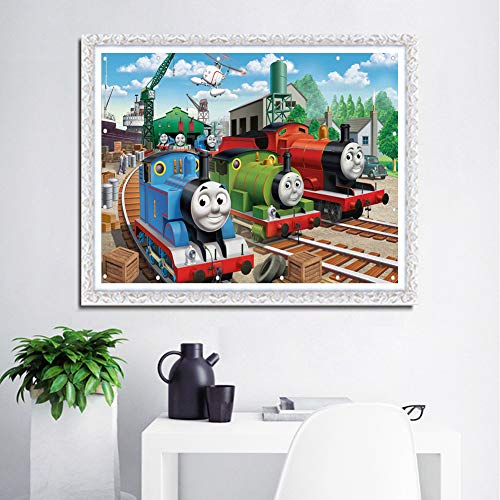 DIY 5D Diamond Painting Kit, 16"X12" Thomas Friends Round Full Drill Crystal Rhinestone Embroidery Cross Stitch Arts Craft Canvas for Home Wall Decor Adults and Kids