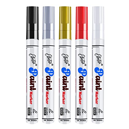 Permanent Paint Pens Black Markers - 5 Pack Permanent Oil Based Paint Markers, Quick Dry,Medium Tip,and Waterproof Marker Pen for Metal, Rock Painting, Wood, Fabric, Plastic, Canvas, Mugss