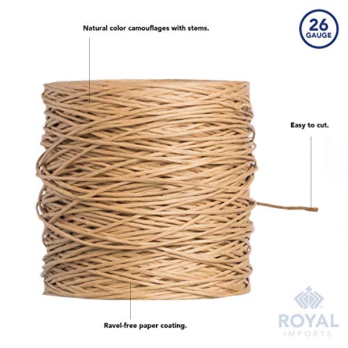 Royal Imports Bind Wire Wrap Twine, Paper Fiber Covered Waterproof Metal Wire Rustic Vine for Flower Bouquets, Floral Wrapping, Art Craft Projects - 26 Gauge (673 Ft) - Natural