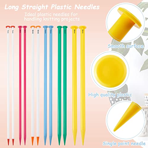 12 Pieces Long Straight Plastic Knitting Needles Plastic Knitting Needles Set Long Straight Knitting Needles for Beginner Jumbo Yarn Large Project Kitting Embroidery Sewing DIY Craft