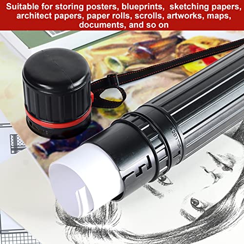 FVIEXE 3PCS Poster Tube for Blueprint Artwork, Art Document Tube Carrying Case Telescoping Storage Tube with Adjustable Carrying Strap for Drawing Drafting Map Scroll Expandable 17.5 to 28 Inch, Black