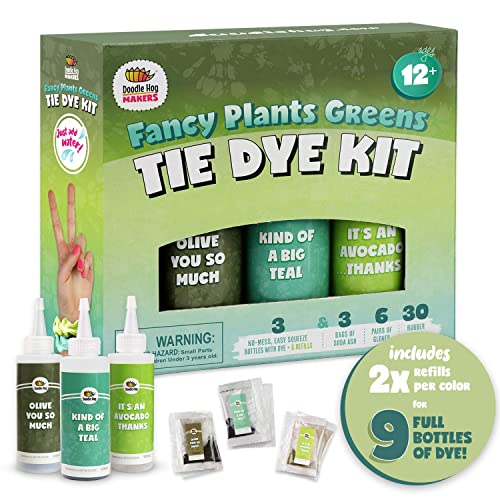 Olive, Teal & Green Tie Dye Colors in Fancy Plants Greens Tie Dye Kit (Tye Dye for Kids) - Clothing Dye with 6 Refills for Summer Fun - Tie Dye Party Supplies with Free Tie Dye Guide DIY