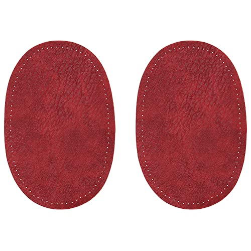 ZUPAYIPA 2Pcs Sew-On Fabric Oval Elbow Knee Patches Sweater Trousers Repair Patches Craft Supply Sewing Appliques (Pu Leather，Red)