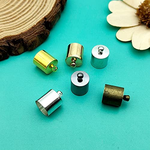 60Pcs Brass Cord Ends Leather Cap,6 Colors Metal Glue in Barrel End Caps Brass Tube Crimp Beads Cord End Caps for DIY Jewelry Making,Bracelet Necklace Pendant Making
