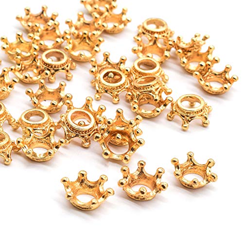 AUEAR, 100 Pack 3D Mini Lovely Crown Charms Findings Vintage Alloy Pendants for Jewelry Making DIY Crafting Gold