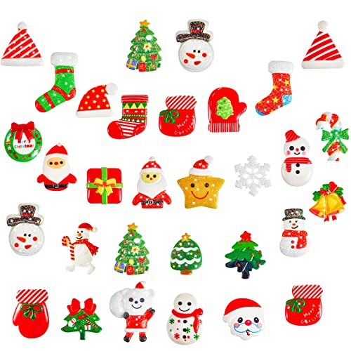 Jetec 78 Pieces Christmas Resin Flatback Buttons Glitter Resin Flatback Embellishments Christmas Tree Snowman Reindeer Scrapbooking Embellishments for DIY Crafts Phone Case Xmas Holiday Accessories