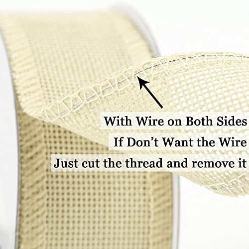 Midi Ribbon Ivory Wired Ribbon 1.5 Inch Burlap Ribbon Ivory Burlap Roll Beige Burlap Ribbon Ivory Ribbon for Crafts, Wreath, Weddings, Gift Wrapping, Garland, Bows Making, Swag, Home Decor (10 Yards)