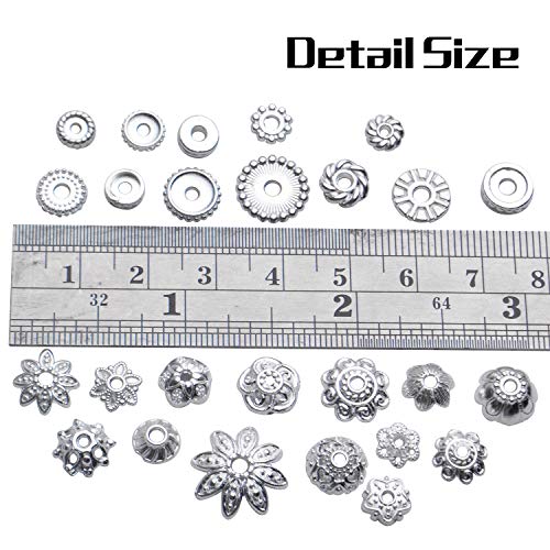 100g Mixed Metal Flower Beads Caps Beads Ends Tibetan Silver Spacer Beads Loose Beads Jewelry Accessories for Bracelet Necklace Jewelry Making,Bright Silver