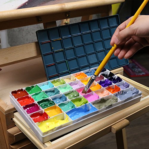 Transon Paint Palette Box 36 Deep Wells Airtight Stay Moist with 1 Paintbrush and 1 Paint Tray for Watercolors, Gouache, Acrylic and Oil Paint
